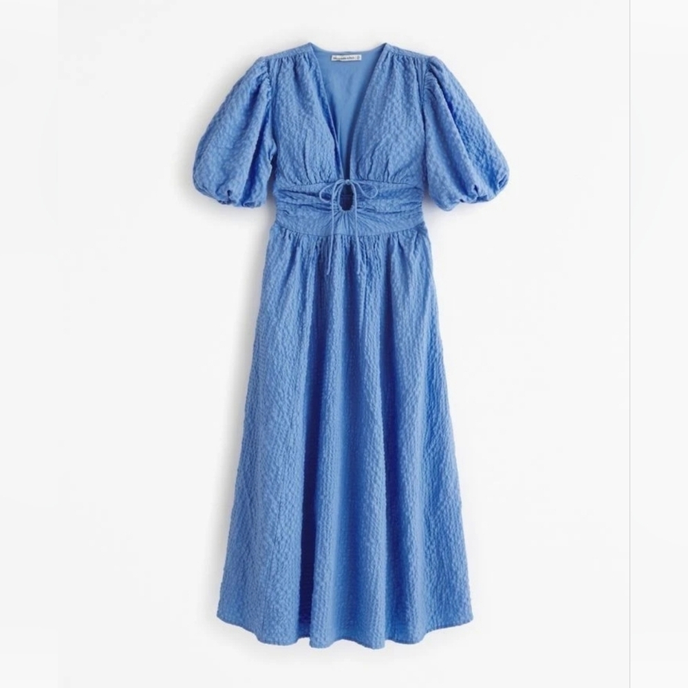 Abercrombie & Fitch Tie-Front Textured Maxi Dress Women’s L – French Blue